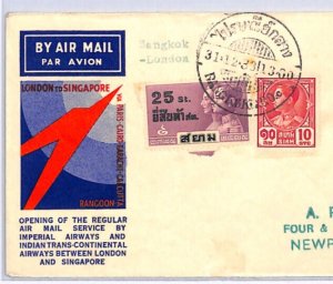 SIAM THAILAND Air Mail Cover IMPERIAL FIRST FLIGHT Bangkok GB Newport 1933 XW17