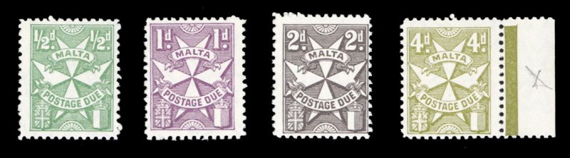 Malta #J22-28a Cat$65.75, 1967-70 Postage Dues, set of four, never hinged, 4p...