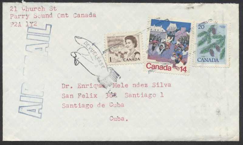 Parry Sound ONT Canada Cover to Caribbean Undeliverable Returned