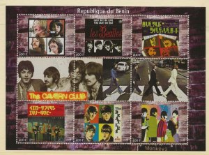 Thematic stamps Benin 2009 The Beatles used sheet of 6+3 labels