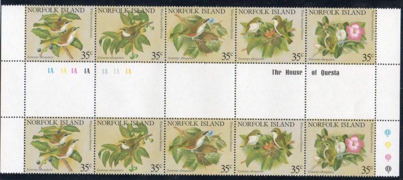 Norfolk Islands Sc 287 1981 birds stamp gutter pairs mint NH