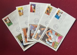 US Scott 2961-65 Recreational Sports Colorano Silk 5 FDCs GORGEOUS