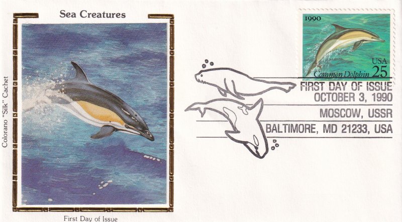 1990, Sea Creatures-Dolphin, Colorano Silk, FDC (E12209)