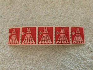 Scott # C73  50 Star-Runway (1968) COIL strip of 5 10¢ MNH fresh