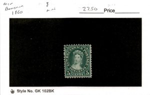 New Brunswick, Postage Stamp, #8 Mint Hinged, 1860 Queen Victoria (AG)