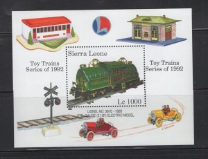 Sierra Leone #1551  (1992 Toy trains sheet) VFMNH CV $6.65