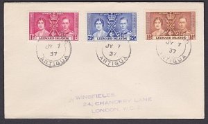 LEEWARD IS 1937 Coronation set on cover to UK...Antigua cds................a3684