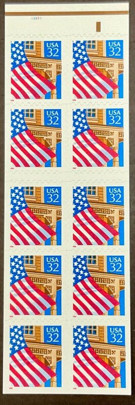 2921a Flag over Porch Booklet Pane of 10 MNH 32 c FV $3.20   1995