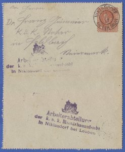 AUSTRIA  WWI 1917  15h used Lettercard, Military use - NIKLASDORF an der MUR