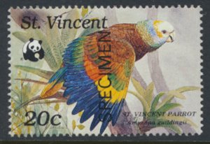 St Vincent Sc# 1185 MNH WWF Birds Parrot OPT SPECIMEN see details            