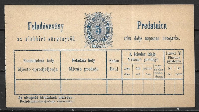 Hungary Stationery Telegraph H&G 1 Mint