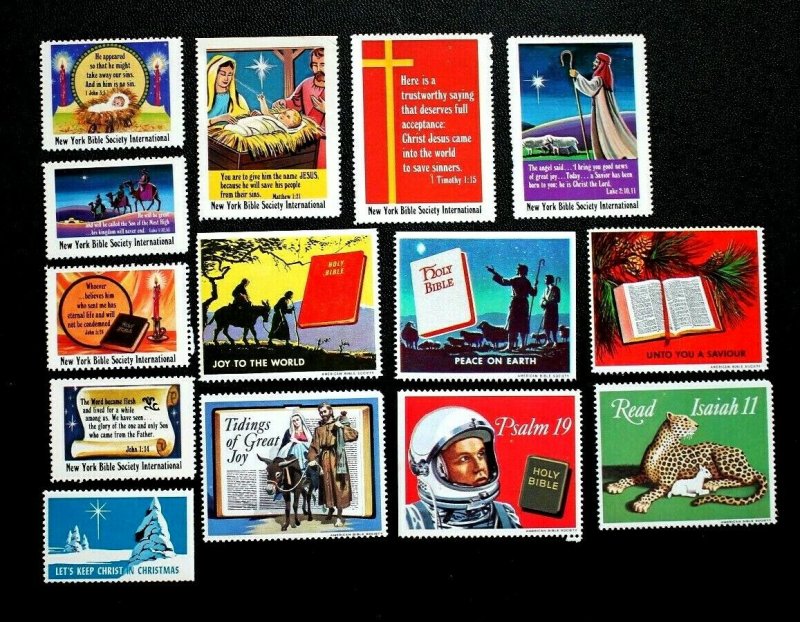 US Religious Cinderella Christmas Stamps Read Bible Excellent MNH Lot of 14