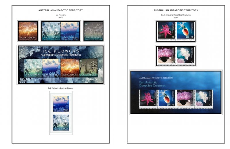 COLOR PRINTED AUSTRALIAN ANTARCTIC 1957-2020 STAMP ALBUM PAGES (44 illus. pages)