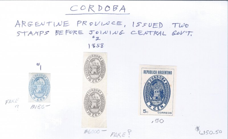 CORDOBA LOCALS USED  SCV $6150.50 ARGENTINA PROVINCE 1858