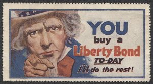US Poster Stamp, WWI era Uncle Sam You buy a Liberty Bond unused no gum VF