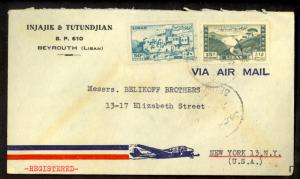 LEBANON 1949 Air ARMENIA INJAJIK & TUTUDJIAN Cover 208 Postal Tax to USA