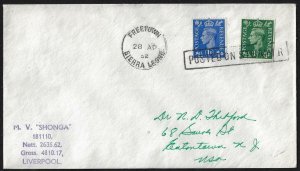 UK GB SIERRA LEONE 1952 POSTED ON STEAMSHIP MV SHONGA FREETOWN TO US