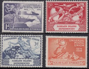 1949 FALKLAND ISLANDS DEPENDENCIES UPU (SG# G21-G24) MH VF