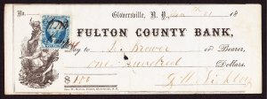 Bank Check,1860s, with 2c R5c, Fulton County Bank, Detailed Indian Illustration