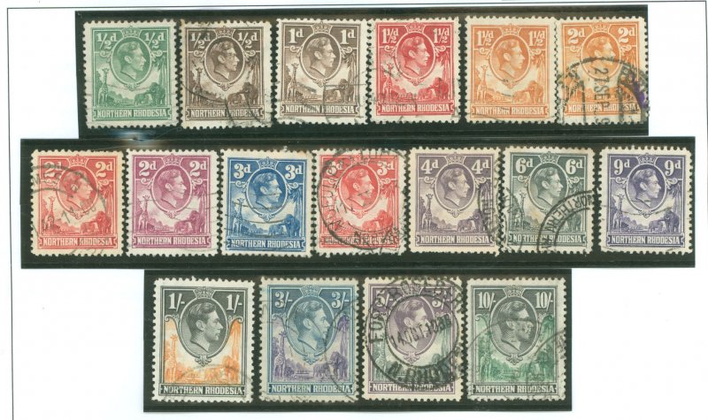 Northern Rhodesia #25/27/29-36/38-40/ Used Single (Wildlife)