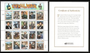 US #2975 SCV $32.50 VF/XF OG NH, Civil War Full Sheet, ARTIST SIGNED, rare!