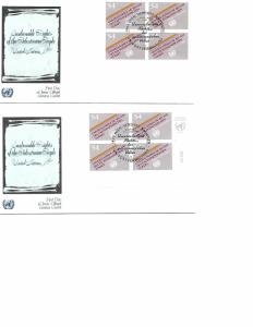 UN Vienna 17 FDC MNH, single, pair, block of four, margin inscription block