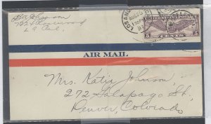 US C12 Los Angeles, CA 1931 cover, folded in middle, airmail