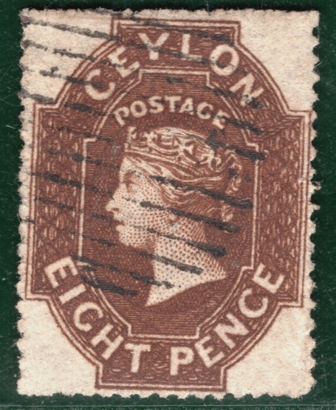 CEYLON QV PENCE ISSUE Classic Stamp SG.32 8d Brown (1861-4) Used Cat £650+ SBB27