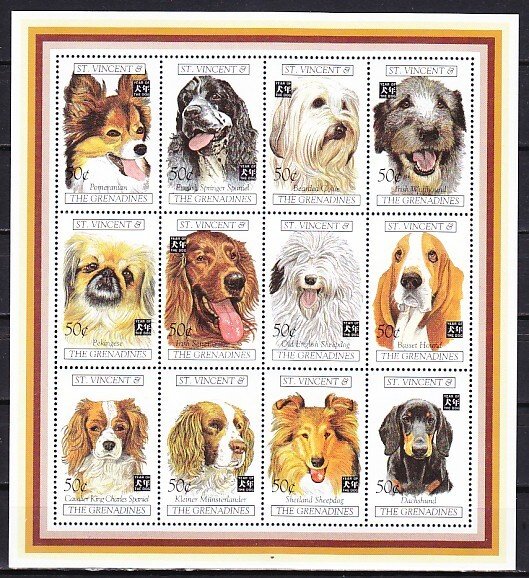 St. Vincent, Scott cat. 2095 a-l. Year of the Dog sheet of 12.