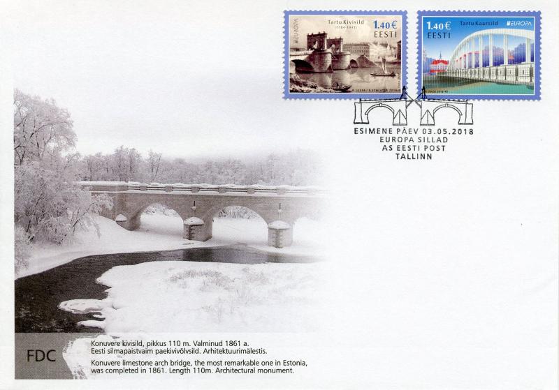 Estonia 2018 FDC Bridges Europa Tartu Bridge 2v Set Cover Architecture Stamps