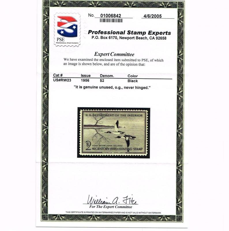 GENUINE SCOTT #RW23 MINT OG NH PSE CERT FEDERAL DUCK STAMP - ESTATE SALE