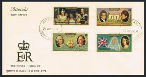 Aitutaki 148-151,151a FDC. 1977.QE II-25,Navigators:Capt.Bligh,George III,Bounty
