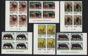 Congo WWF Endangered species 6 imperf Corner Blocks of 4 1978 MNH