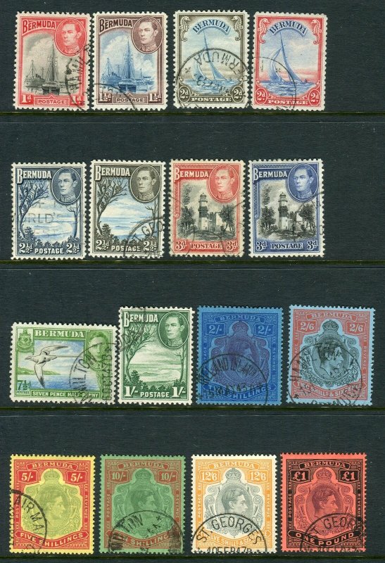 BERMUDA-1938-53  A fine used set to £1 Sg 110-121c