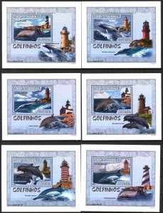 {130} Mozambique 2007 Dolphins Lighthouses 6 S/S Deluxe MNH**