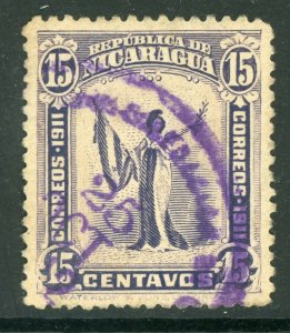 Nicaragua 1912 Liberty 15¢ Violet Sc 302 VFU Q413