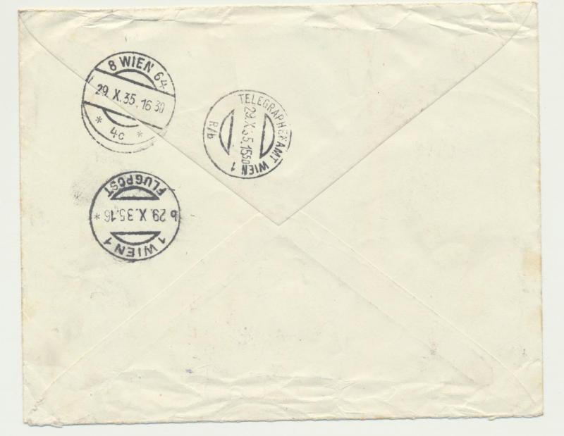 BELGIUM 1930 AIR SET + 1930 AIR SURCHARGES ON REG AIRMAIL COVER TO VIENNA