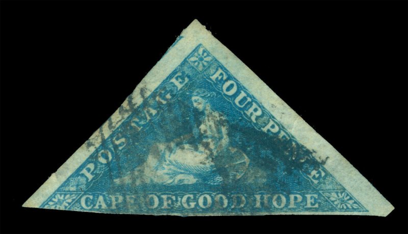 CAPE OF GOOD HOPE 1853 Triangulars 4p blue, bluish paper Scott 2b  used