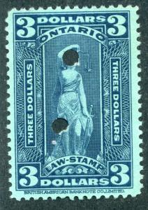 Van Dam OL80 - $3 Blue on blue - Used - Ontario Law Stamp 1929-1940