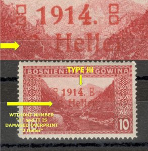 BOSNIA  AUSTRIA -MNH STAMP - ERROR -WITHOUT NUMBER 1 -NUMBER 4 TYPE III-1914