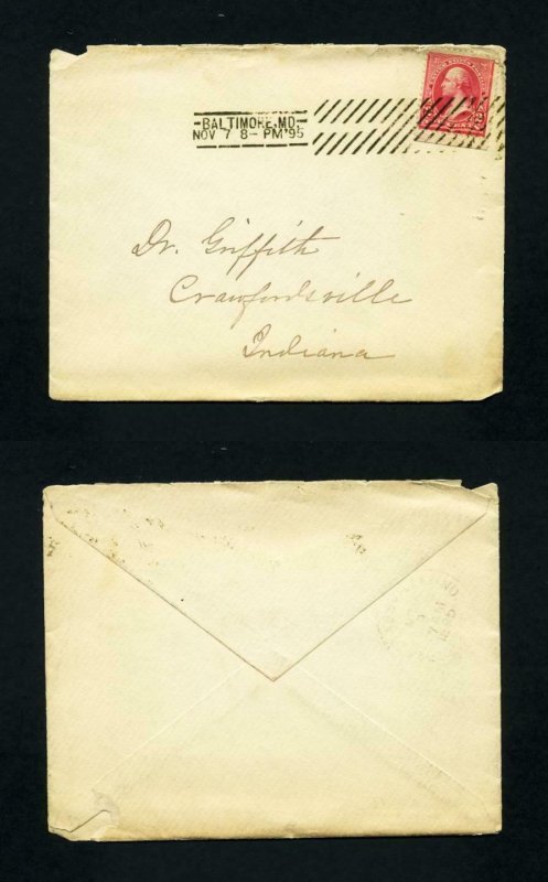 Cover Baltimore, MD to Crawfordsville, IN with mother to Dr. letter - 11-8-1895