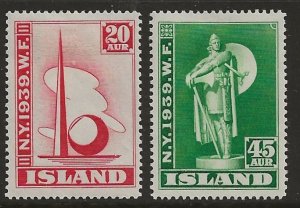 Iceland 213/215  1939 2 values vf mint hinged