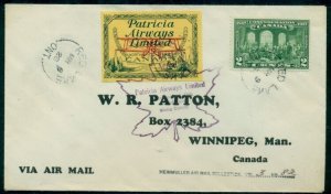 CANADA CL43, 1928 (10¢) Patricia Airways Ltd, Red Lake to Sioux Lookout, VF