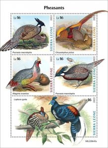 Sierra Leone - 2022 Pheasants, Golden, Blood, Koklass - 5 Stamp Sheet SRL220643a