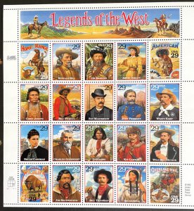 United States: 1994, Legends of the West, Sheet of 20 stamps, MNH