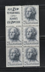 United States 1213a Booklet Pane MNH George Washington