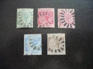 Stamps - Barbados - Scott# 60,61,61A,62,65 - Used Part Set of 5 Stamps