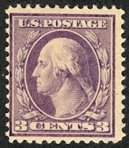 US #376 SCV $45. 3c Washington, F/VF mint never hinged, post office fresh stamp