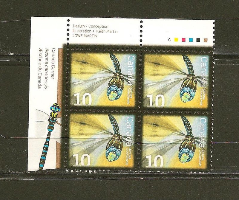 Canada Insects Dragon Fly 10 Cent Issue Inscription Corner Block of 4 MNH