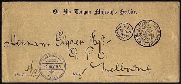 TONGA 1895 Official cover to Melbourne with rare Chief Postmaster cds.....21016